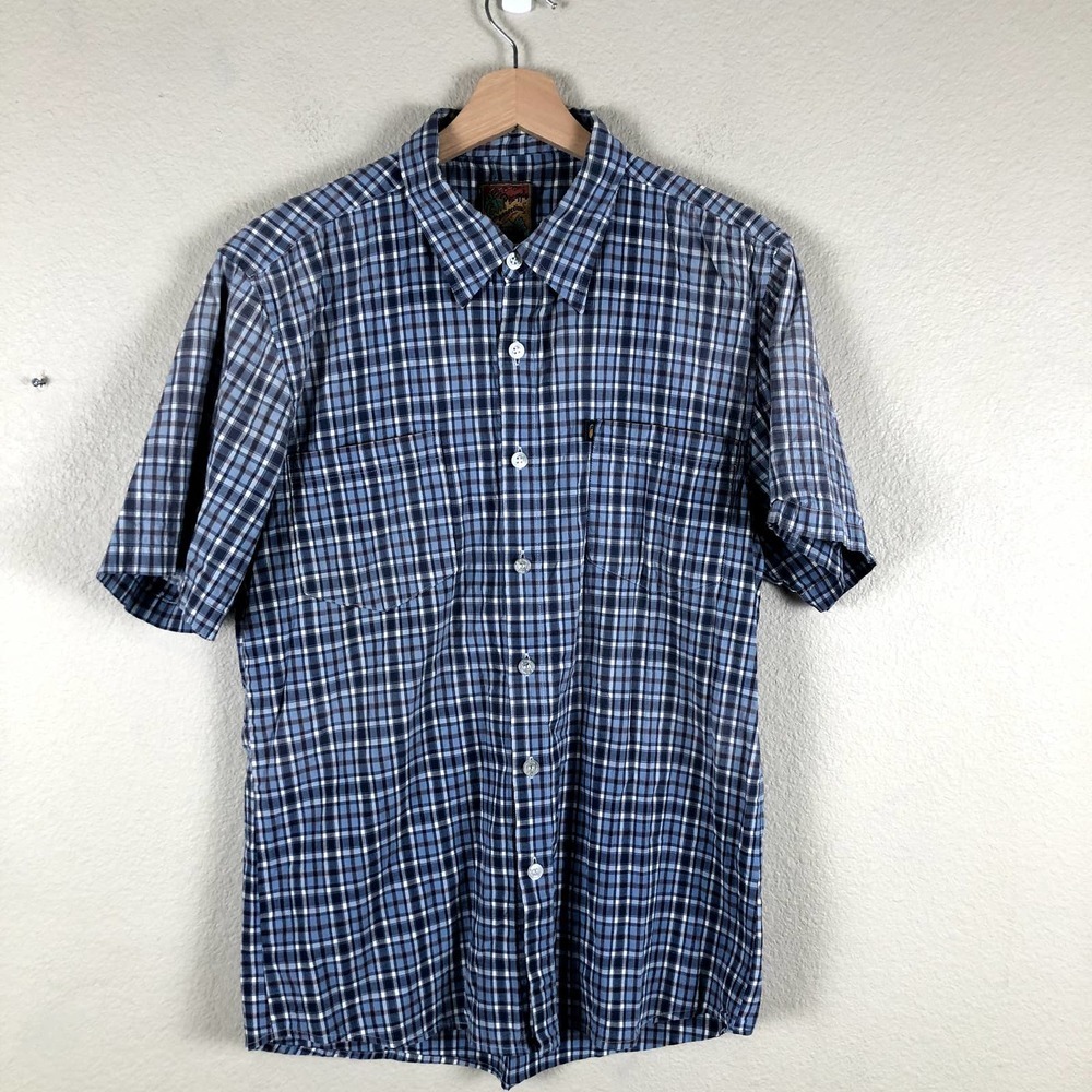 Pineapple Connection Shirt Blue White Plaid Collared Button‎ Up Size X Large
